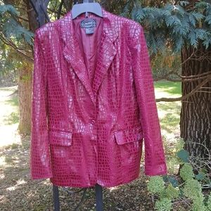 WOMENS SELENE SPORT MAROON FAUX ALLIGATOR JACKET Sz L QUIET LUXURY